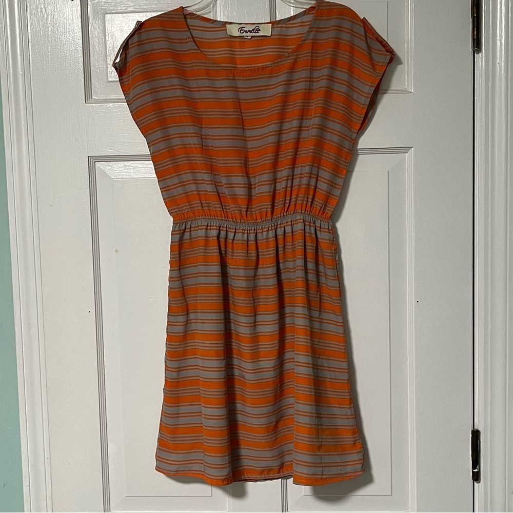 Emmelee Orange and Gray Striped cap sleeves sheer Dress